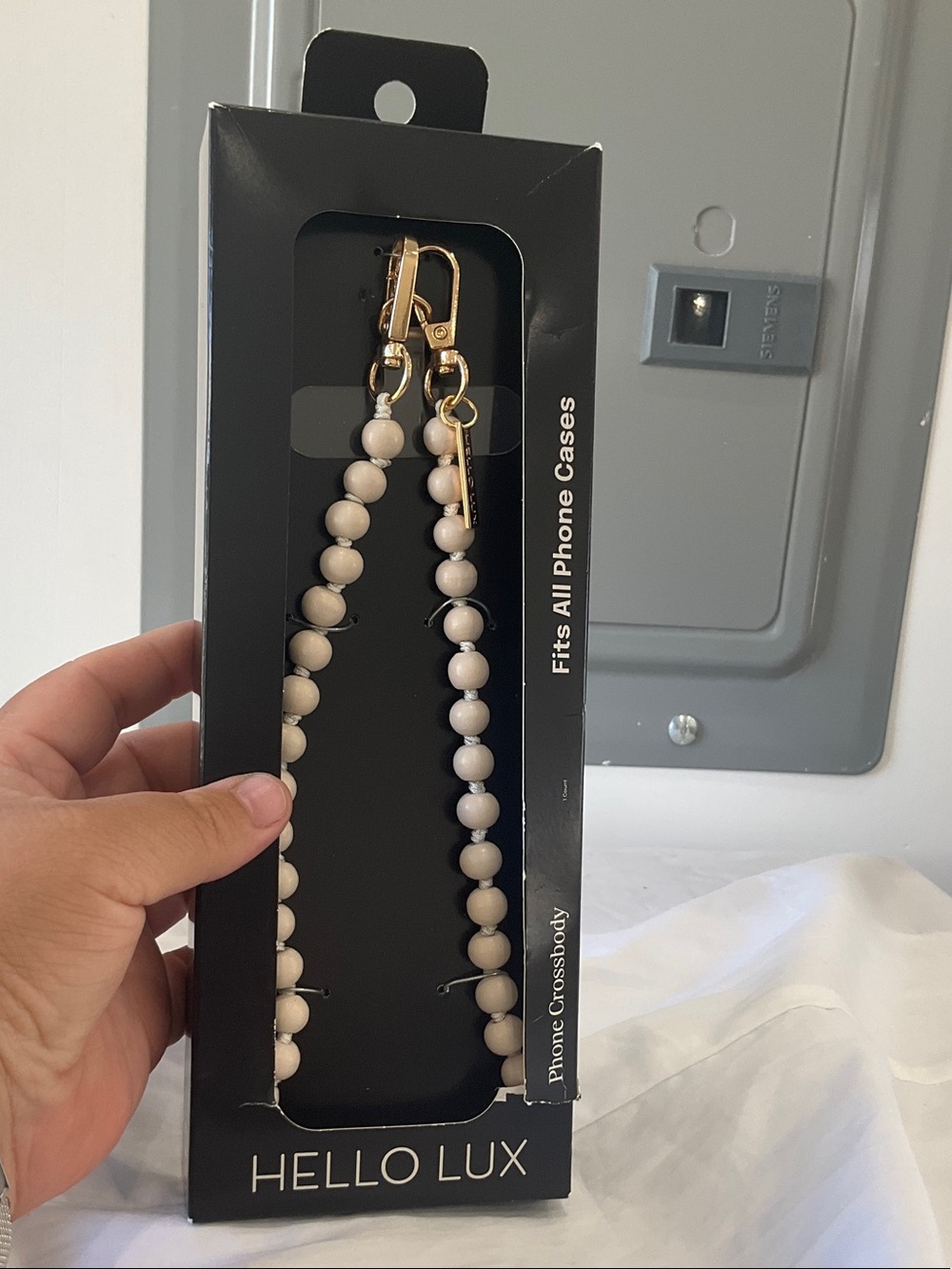 Meme Cream Beaded Phone Crossbody with Gold Clips